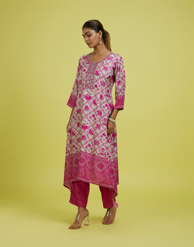 Candy Pink Patola Printed Silk Kurta Set