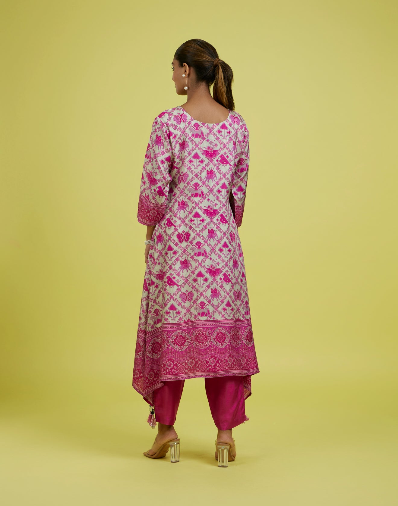 Candy Pink Patola Printed Silk Kurta Set