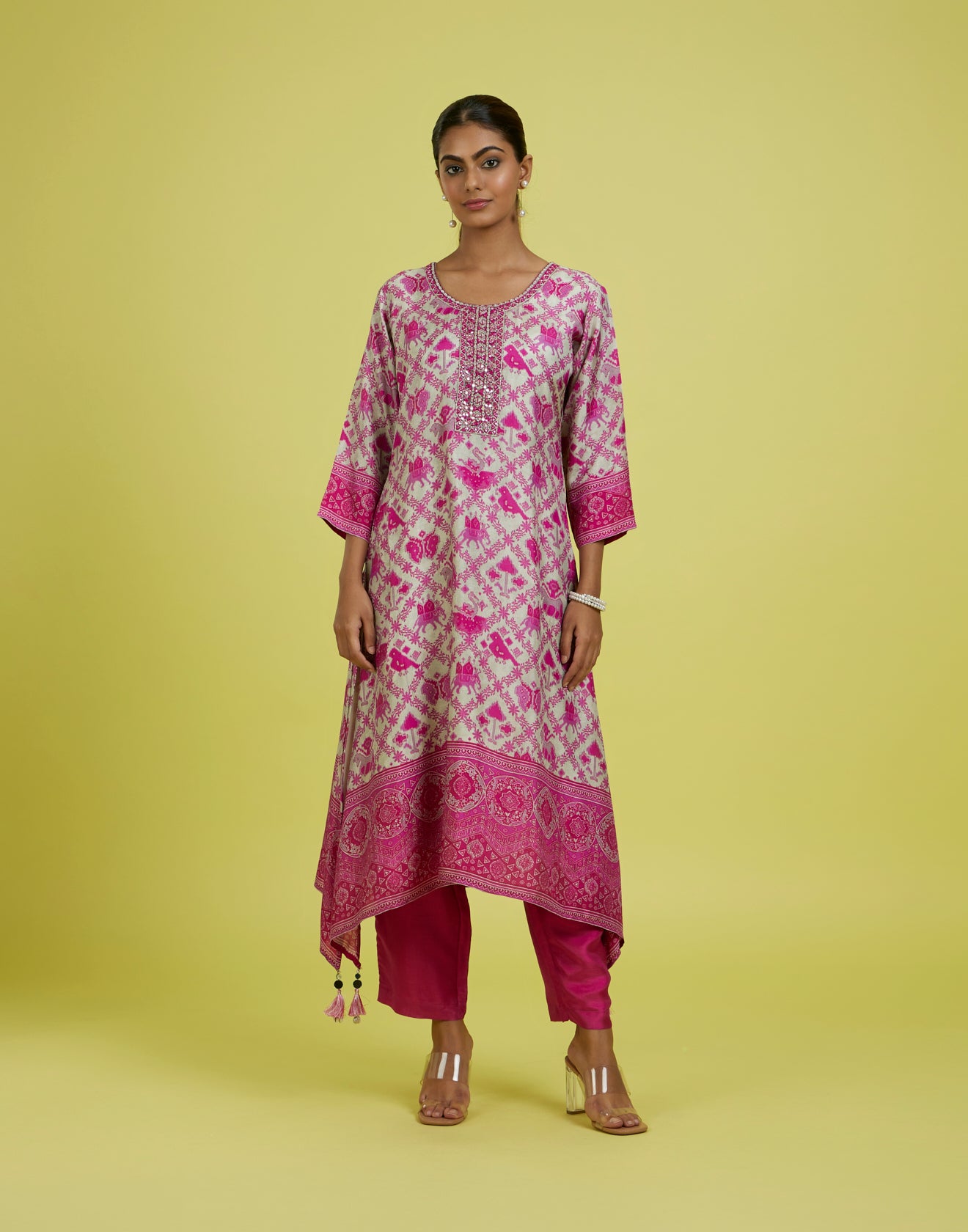 Candy Pink Patola Printed Silk Kurta Set