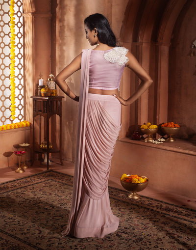 Carnation Pink Pre-Stitched Festive Saree