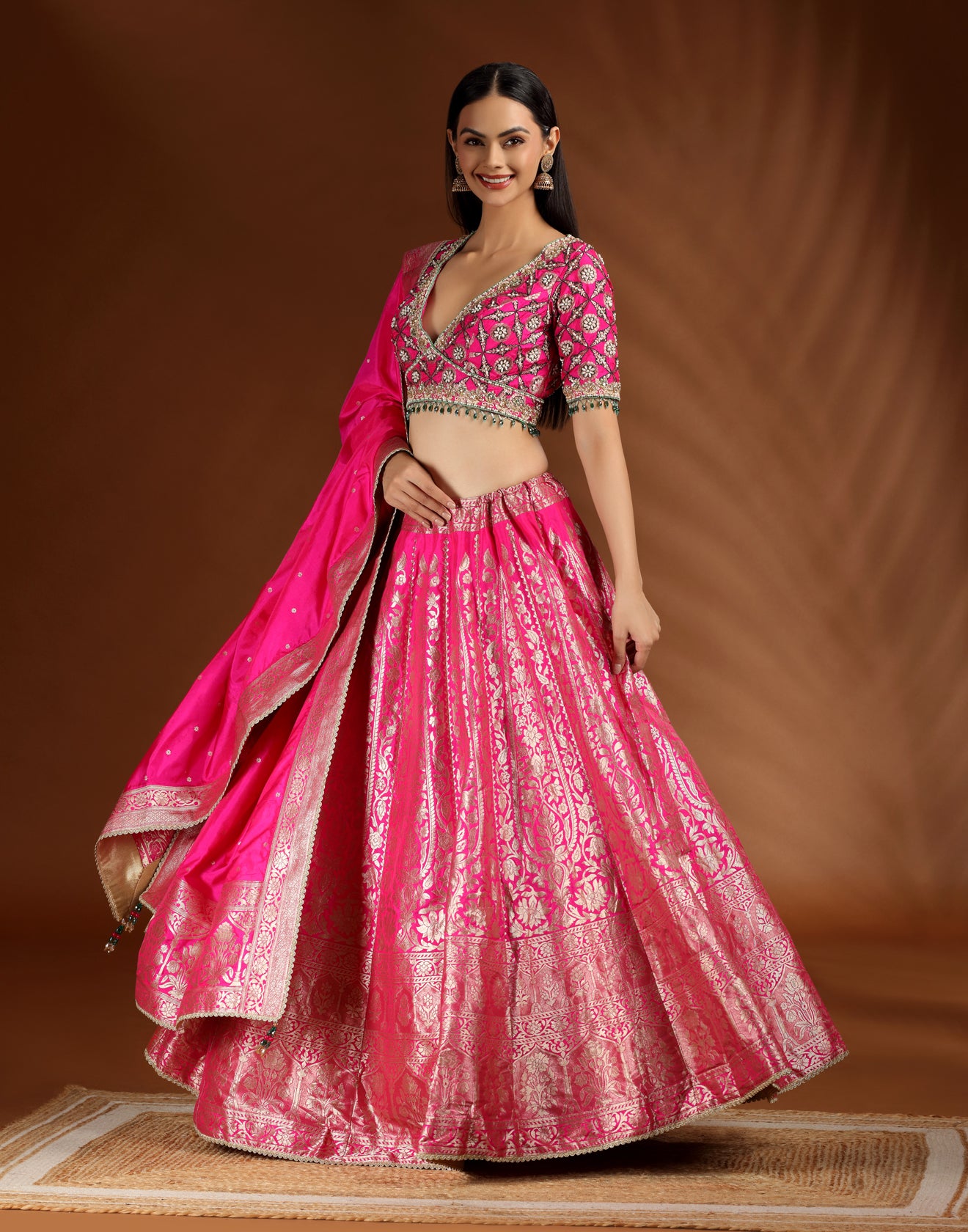 Ceremonial Bloom Brocade Silk Bridesmaid Lehenga Set
