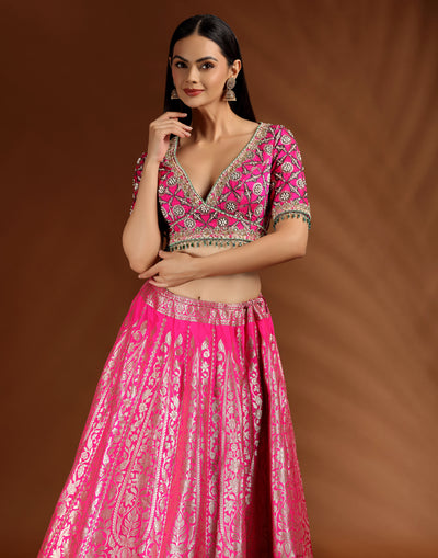 Ceremonial Bloom Brocade Silk Bridesmaid Lehenga Set