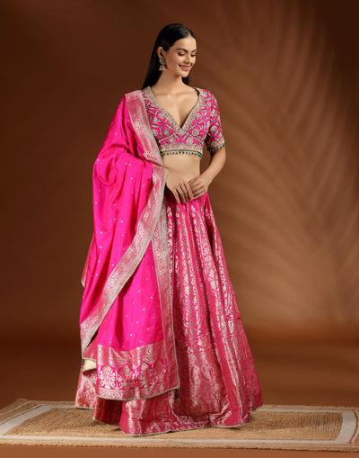 Ceremonial Bloom Brocade Silk Bridesmaid Lehenga Set