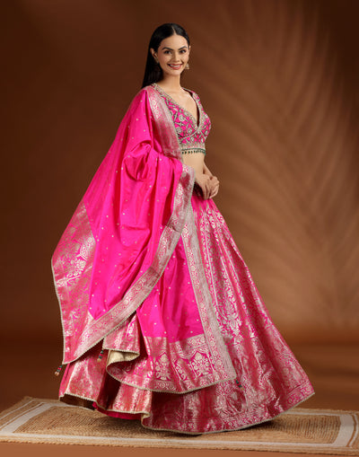 Ceremonial Bloom Brocade Silk Bridesmaid Lehenga Set