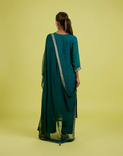 Charleston Green Printed Shimmer Silk Festive Kurta Set