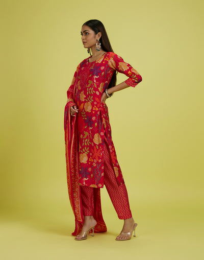 Cherry Pink Floral Printed Kurta Set