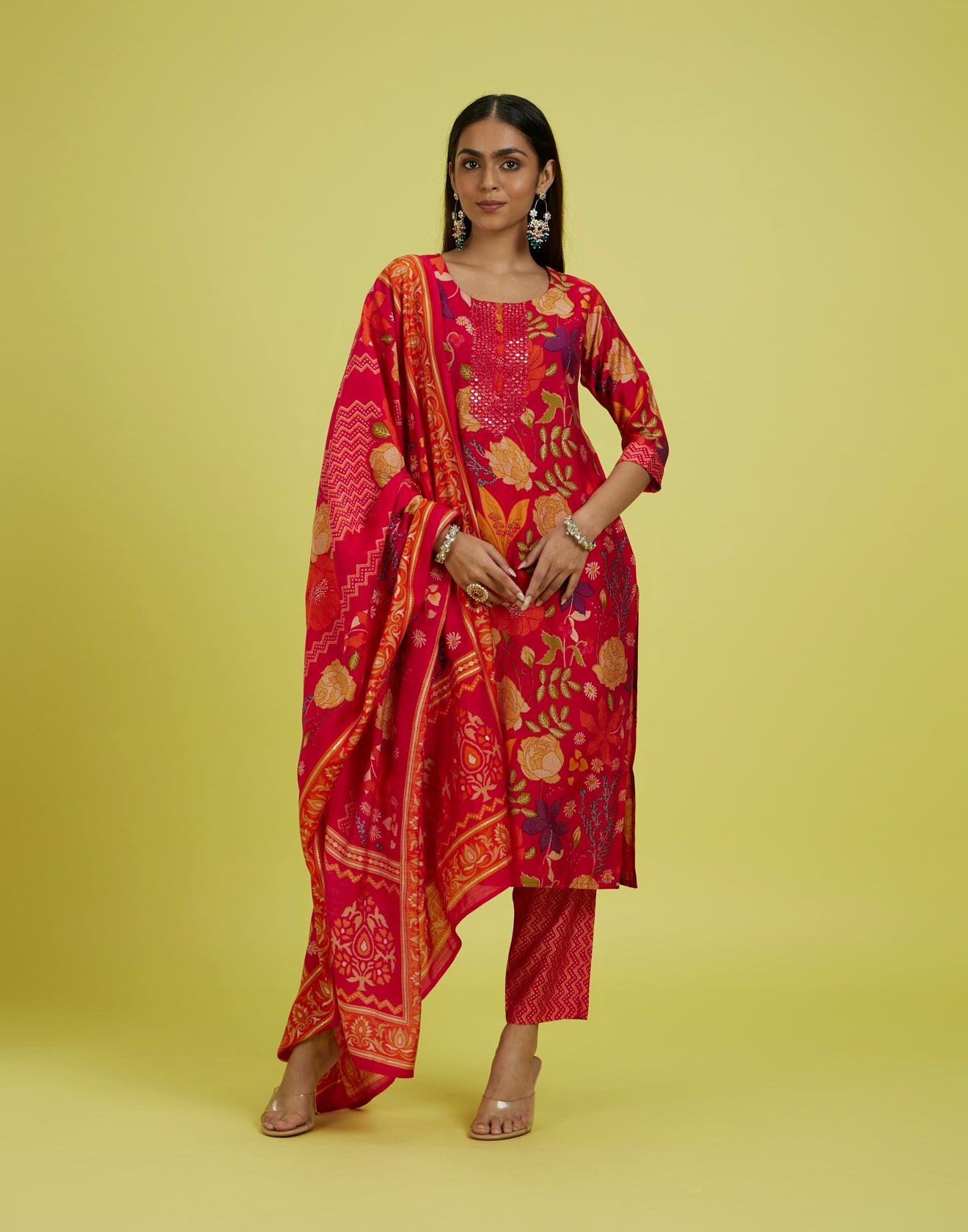 Cherry Pink Floral Printed Kurta Set