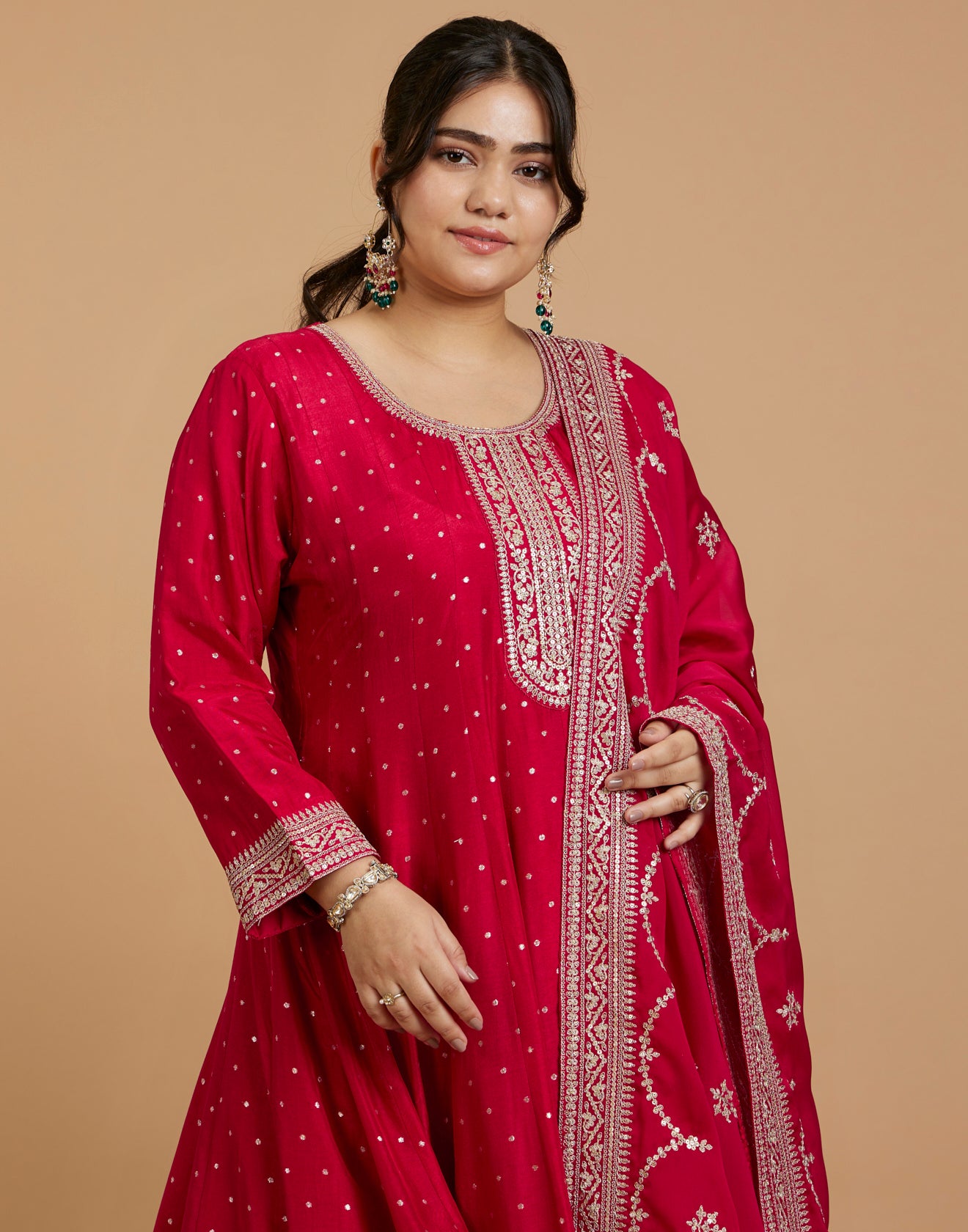 Buy Cherry Red Zari Embroidered Festive Sharara Suit