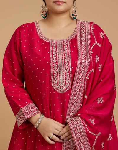 Buy Cherry Red Zari Embroidered Festive Sharara Suit