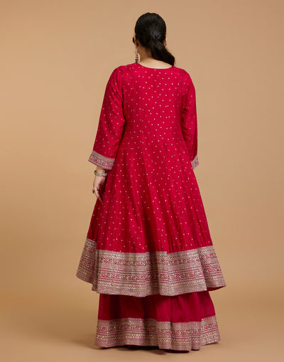 Buy Cherry Red Zari Embroidered Festive Sharara Suit