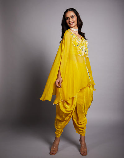 Chime Yellow Embellished Festive Fusion Cape Set