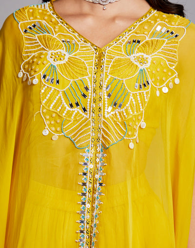 Chime Yellow Embellished Festive Fusion Cape Set