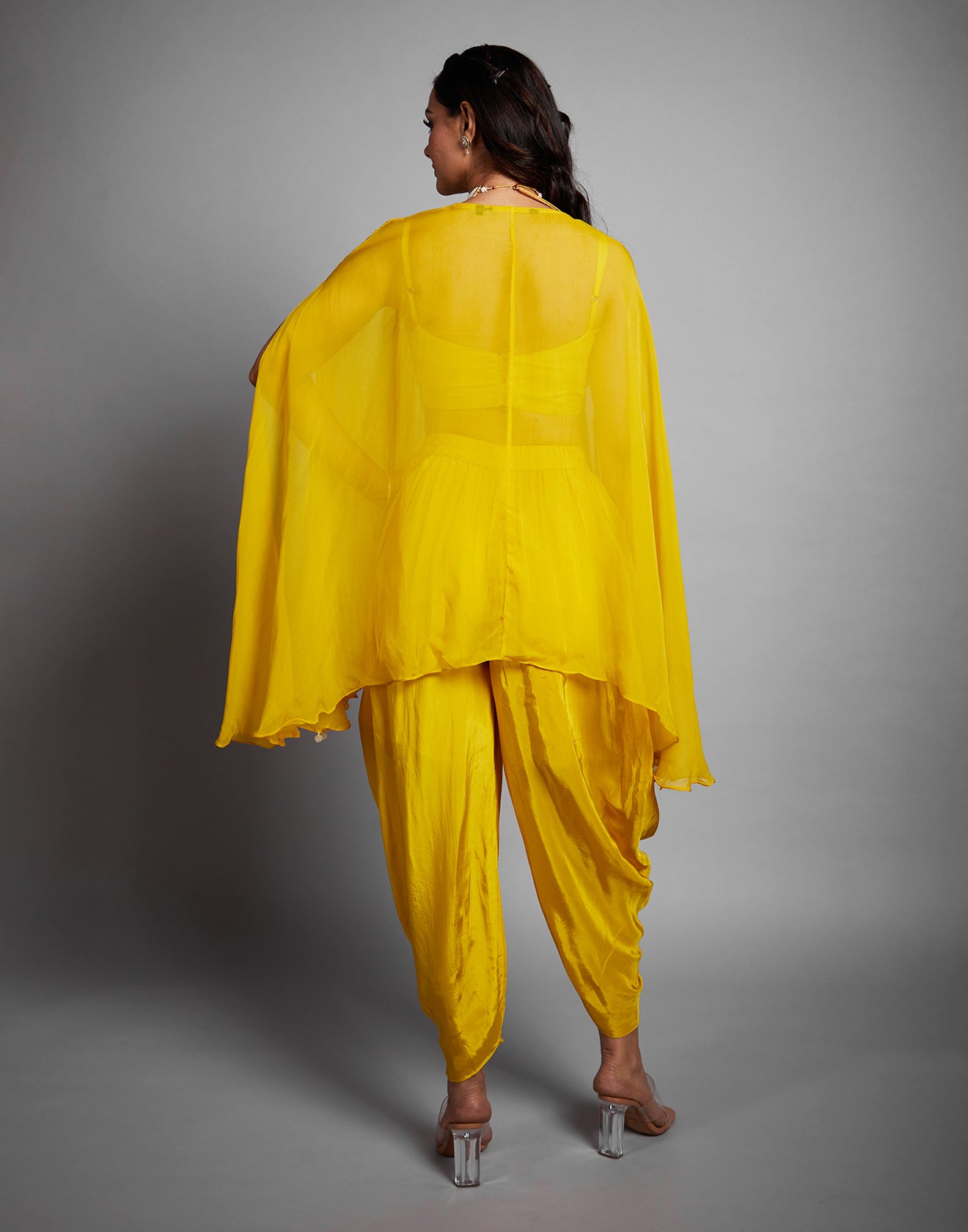 Chime Yellow Embellished Festive Fusion Cape Set