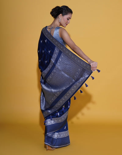 Cloudy Blue With Bird Woven Motif Silk Saree