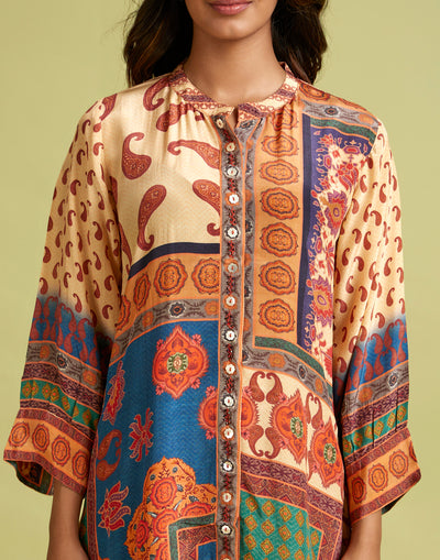 Color Pop Hue Printed Crepe Tunic Top