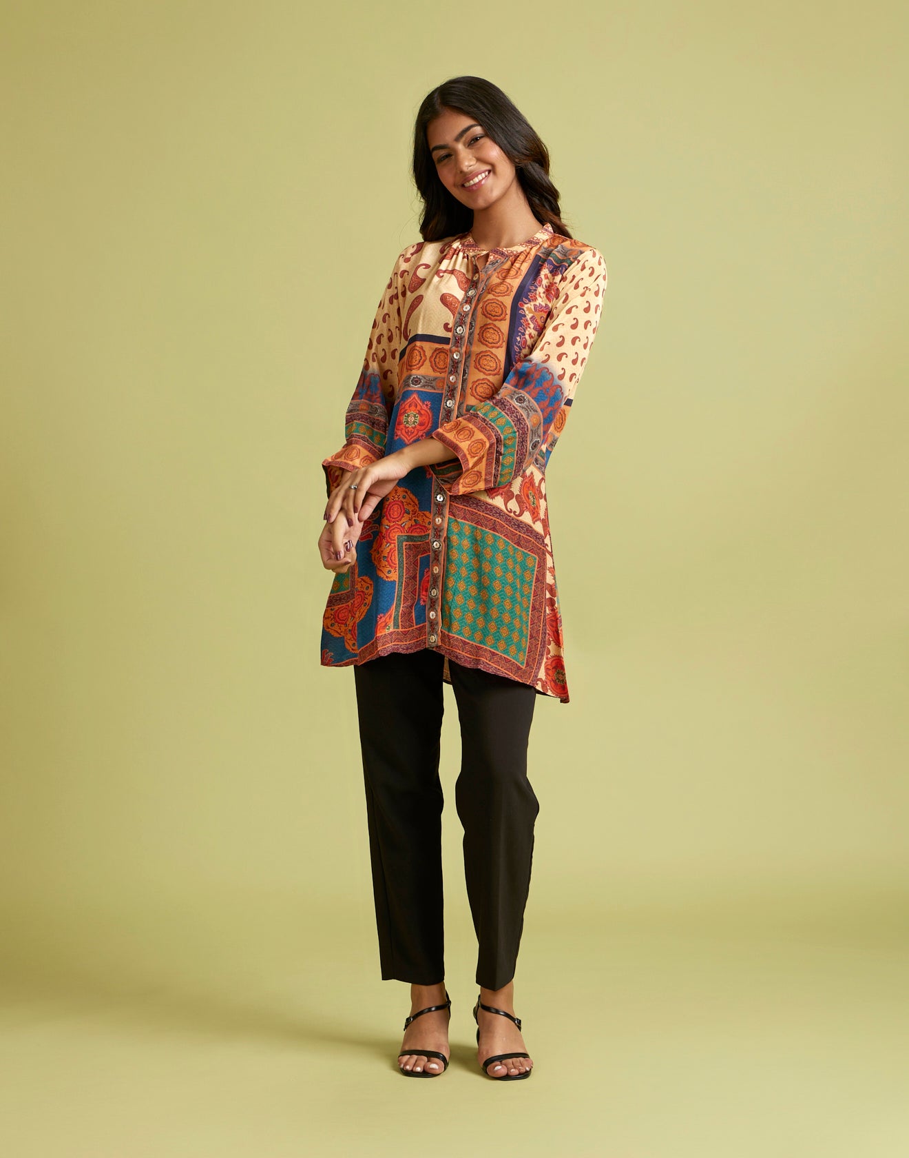 Color Pop Hue Printed Crepe Tunic Top
