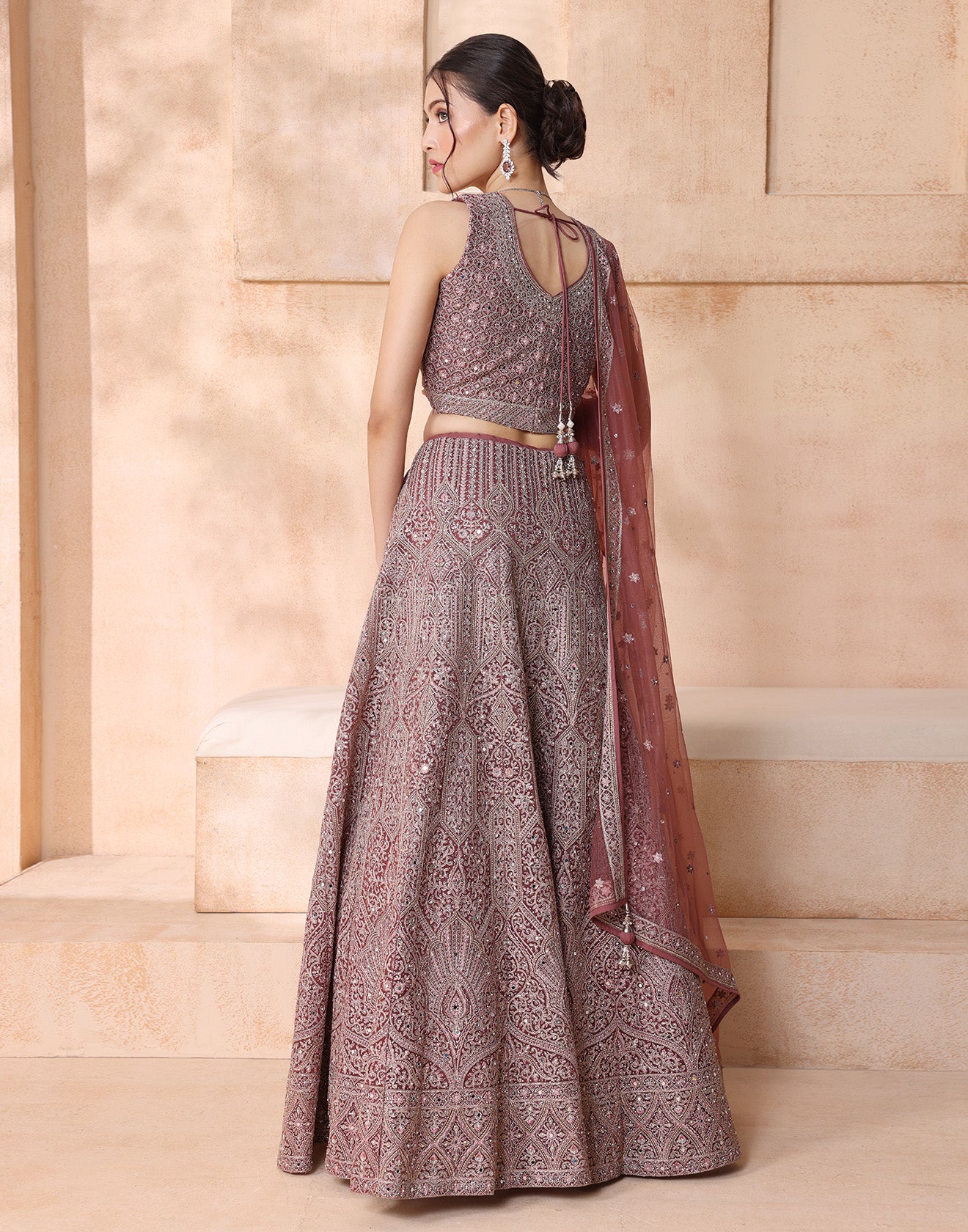 Copper Bloom Embellished Lehenga Set For Bride