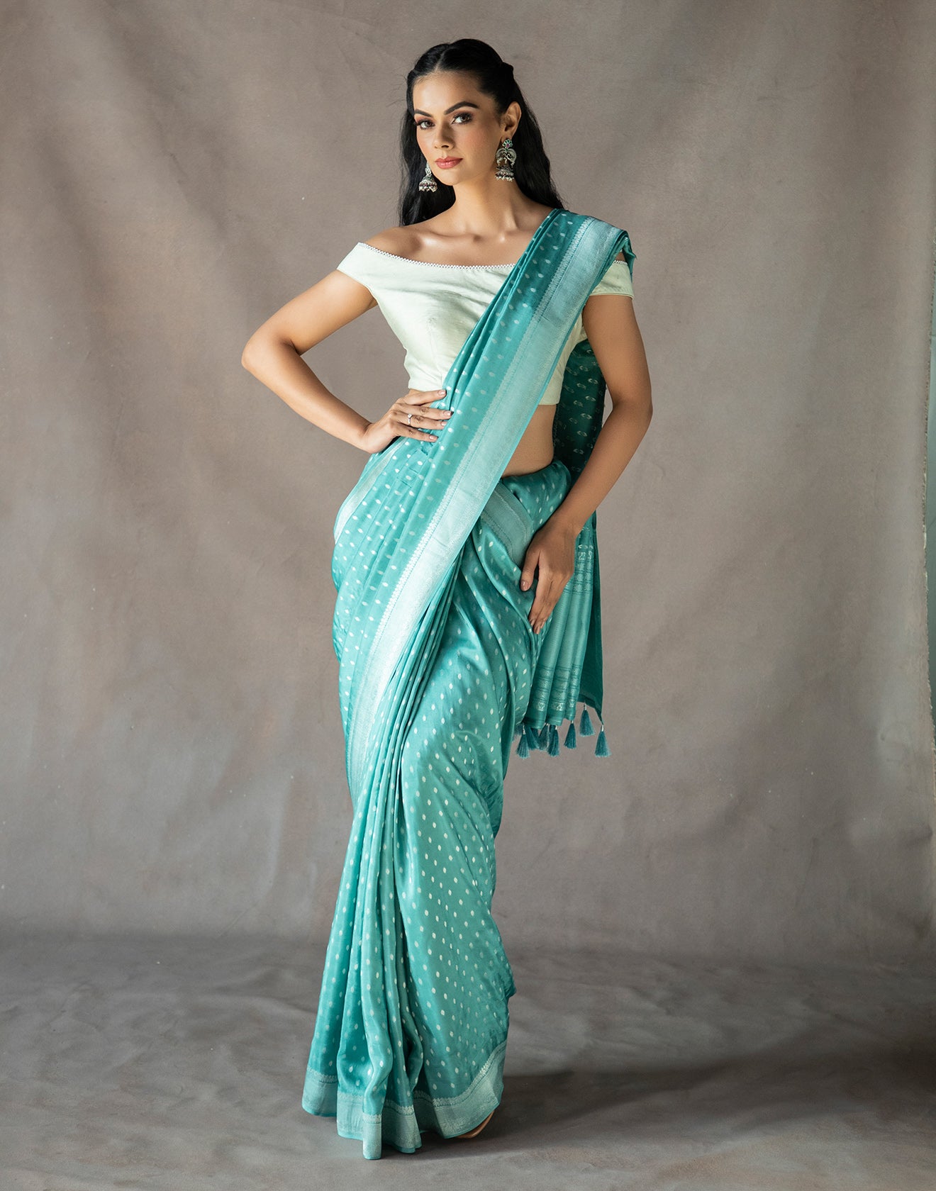 Coral Blue Woven Saree In Silver Weave