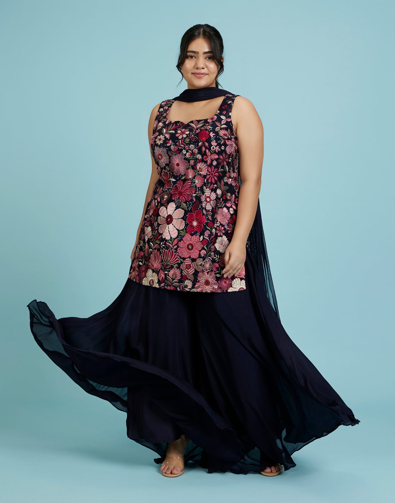 Buy Cosmic Navy Blue Floral Embroidered Peplum Salwar Suit online