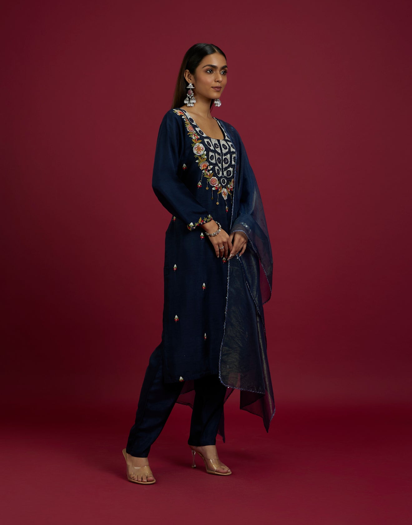 Cosmic Navy Festive Kurta Set With Multicolor Embroidery