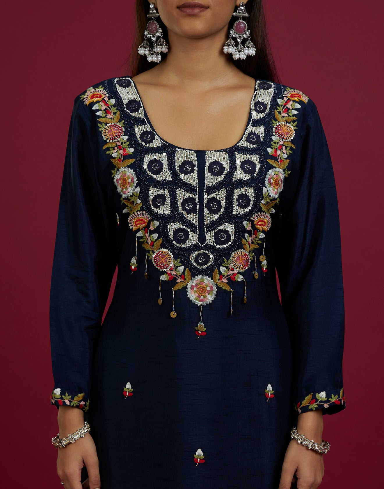 Cosmic Navy Festive Kurta Set With Multicolor Embroidery