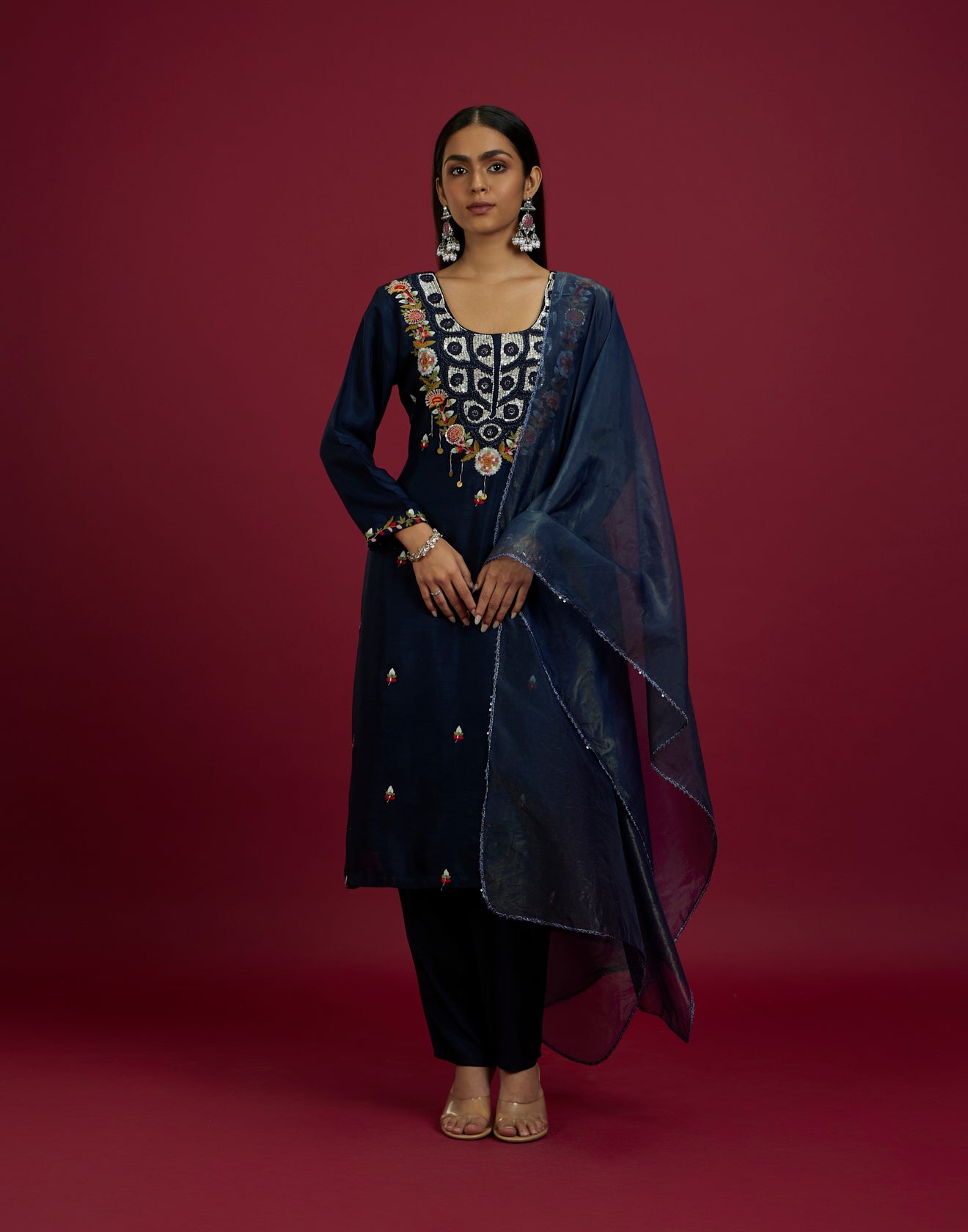 Cosmic Navy Festive Kurta Set With Multicolor Embroidery