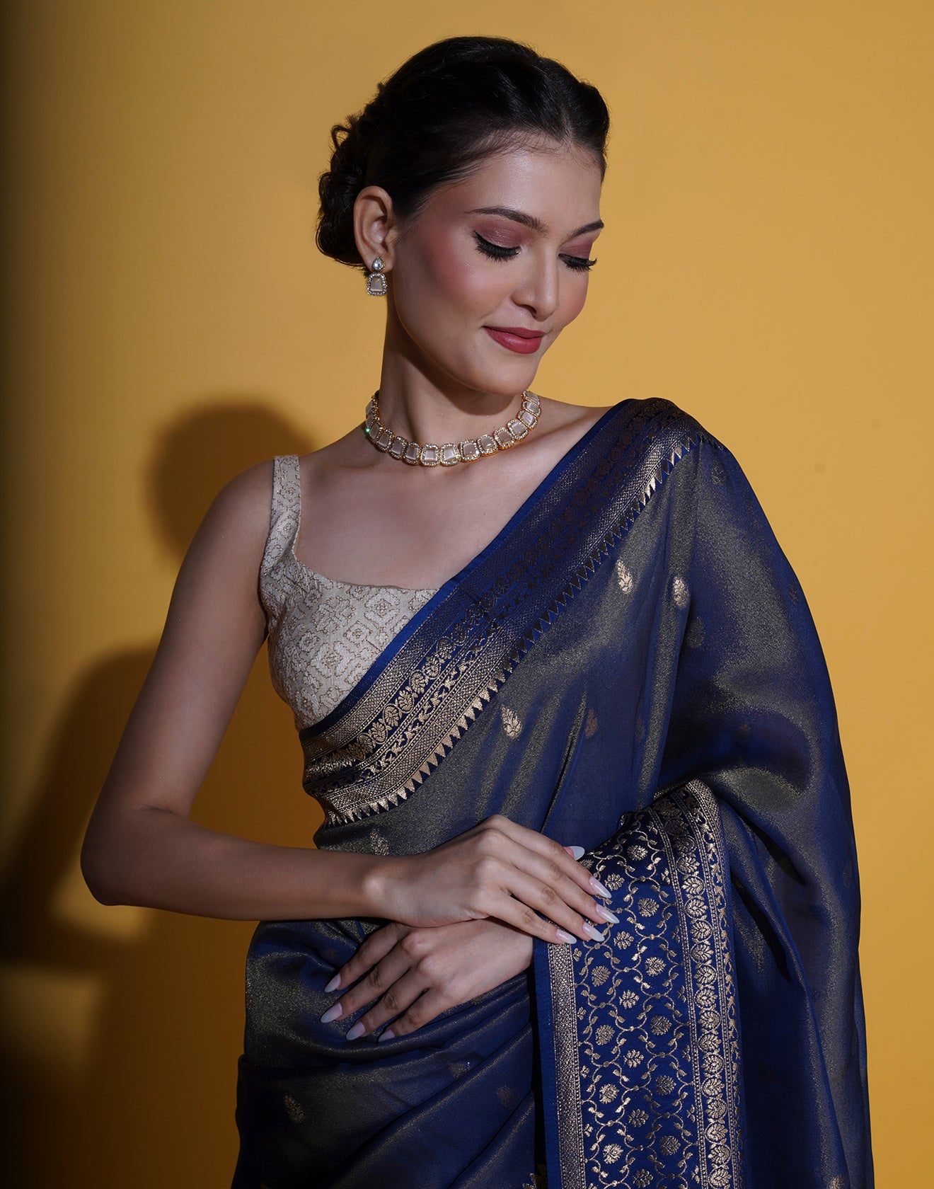 Cosmic Blue With Zari Butti Shimmer Silk Festive Saree