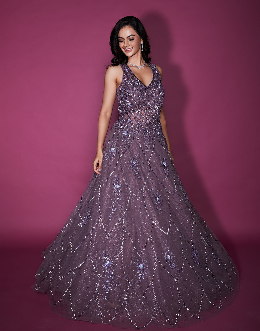 Buy Cosmos Purple Embellished Bridal Gown online – Roopkala