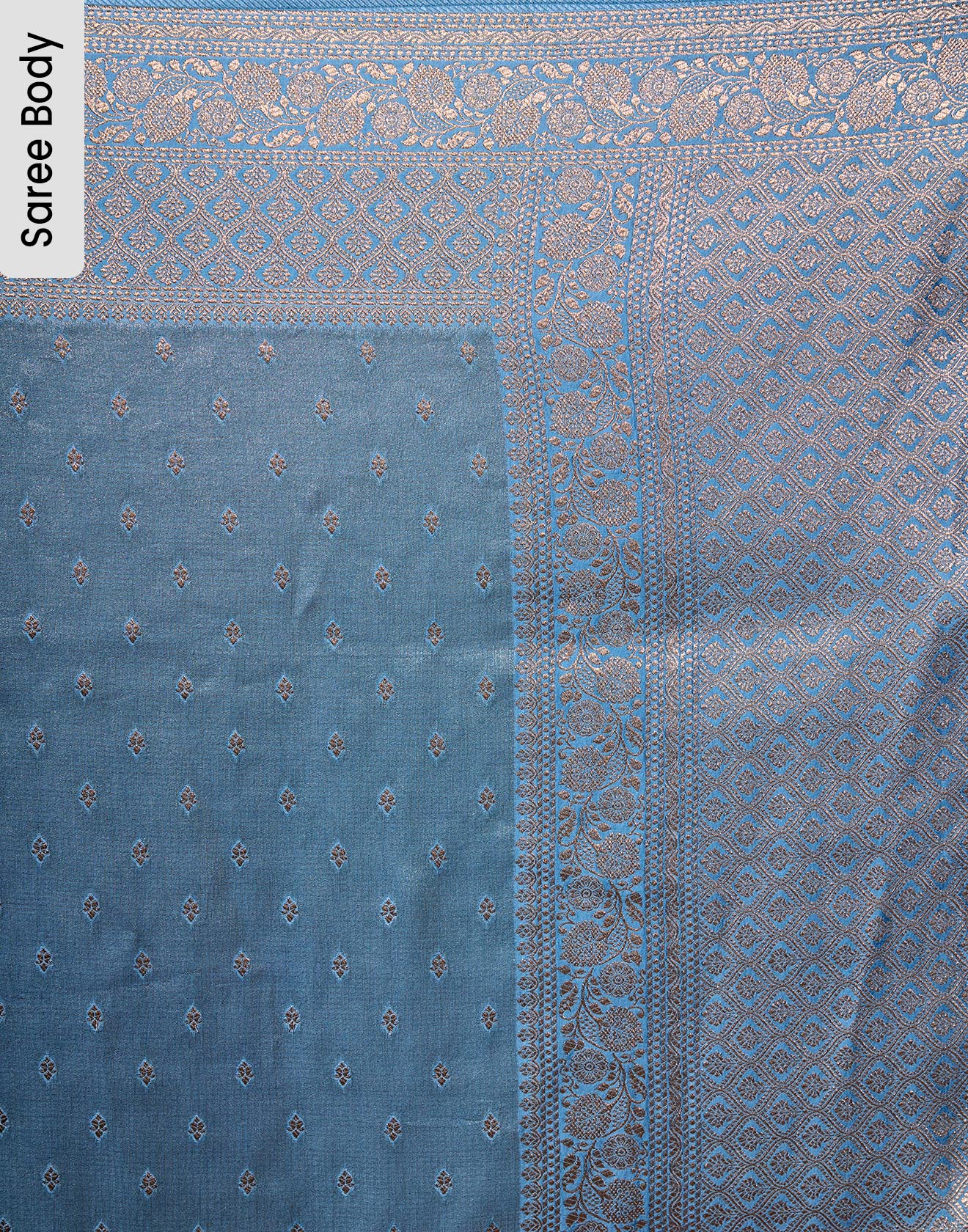 Cravel Grey Blue Festive Silk Saree