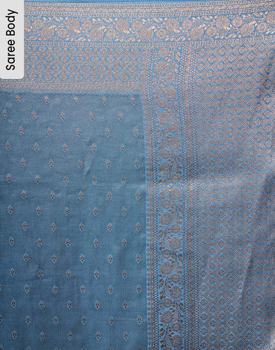 Cravel Grey Blue Festive Silk Saree