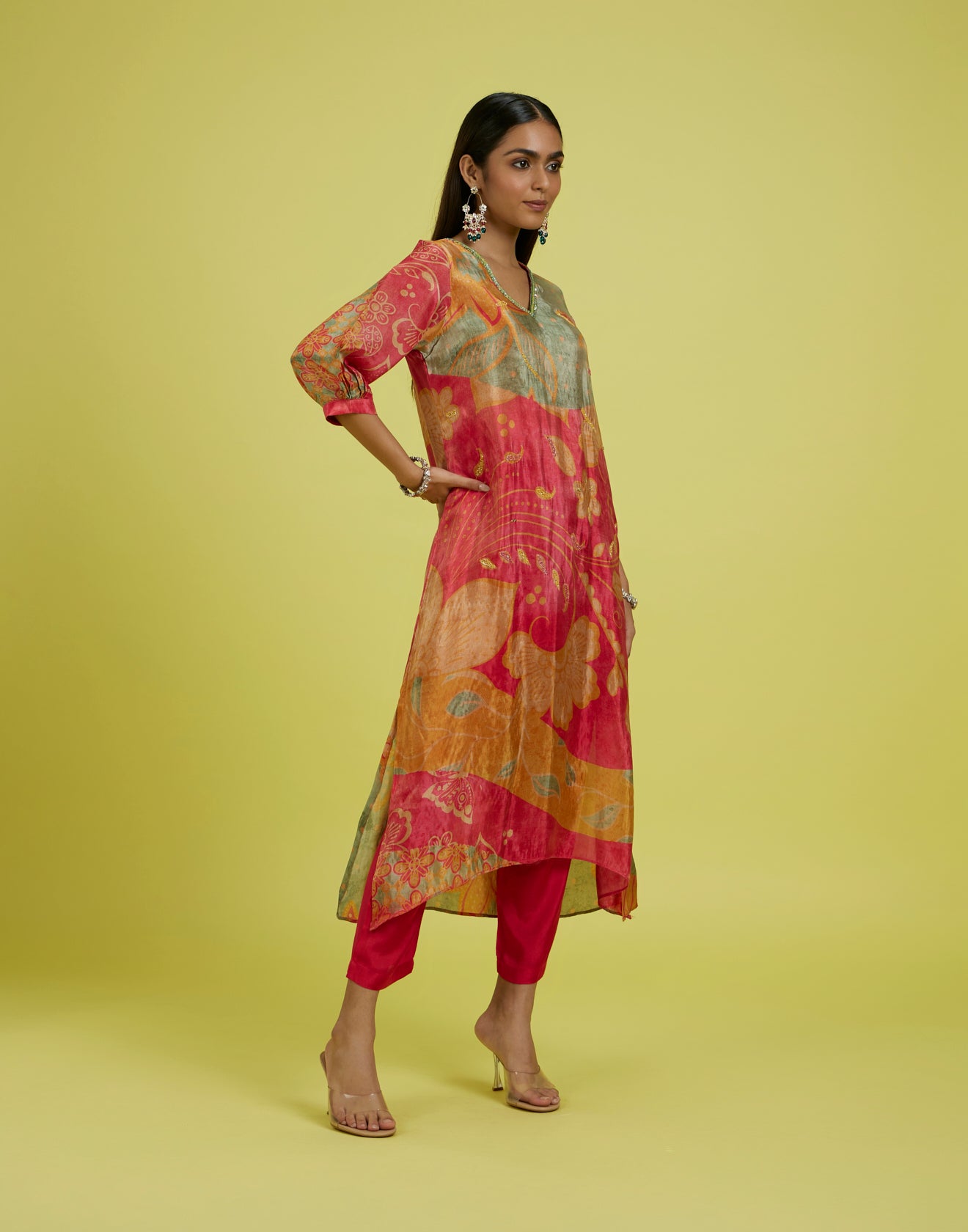 Crush Pink Doodle Printed Festive Silk Kurta Set