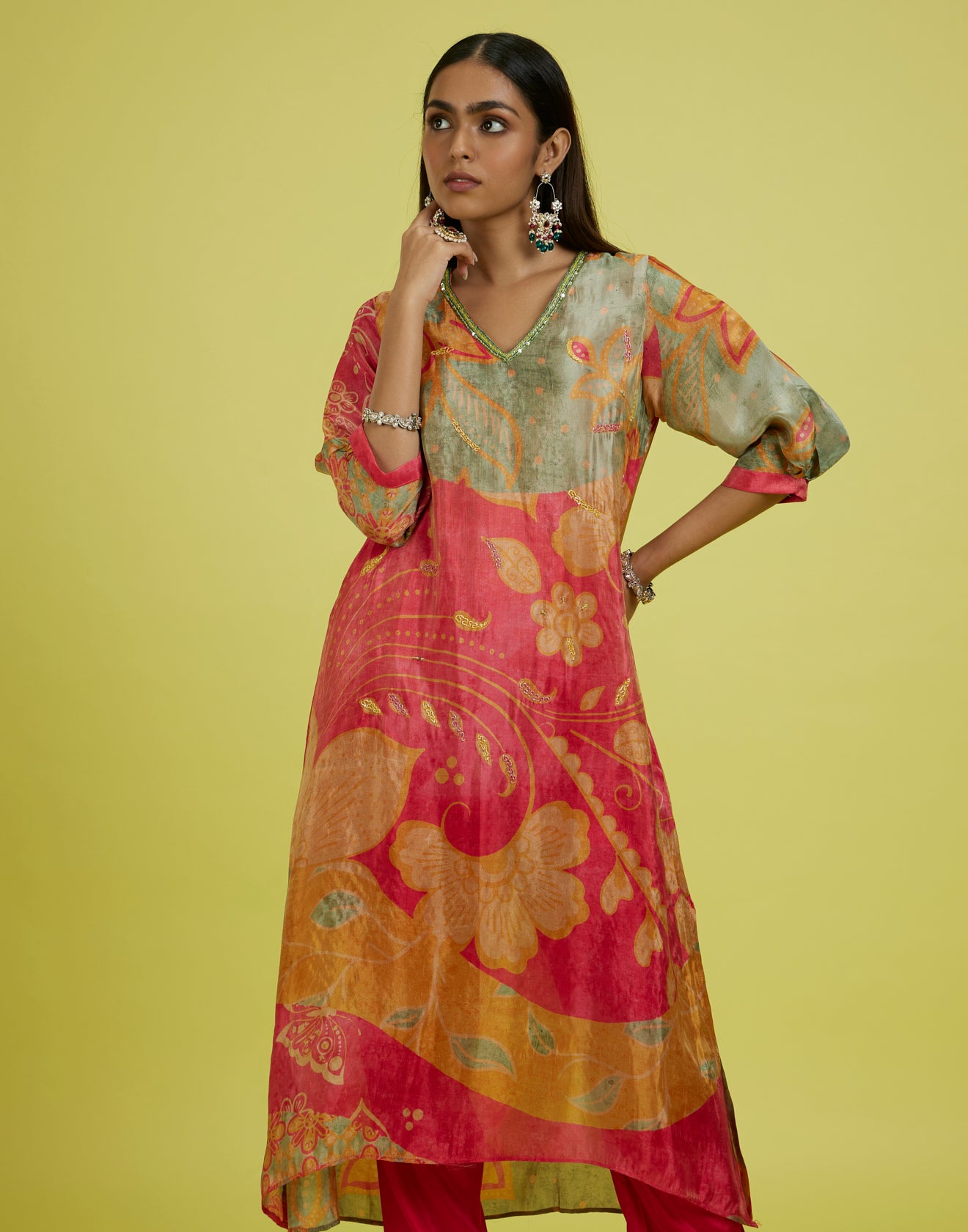 Crush Pink Doodle Printed Festive Silk Kurta Set