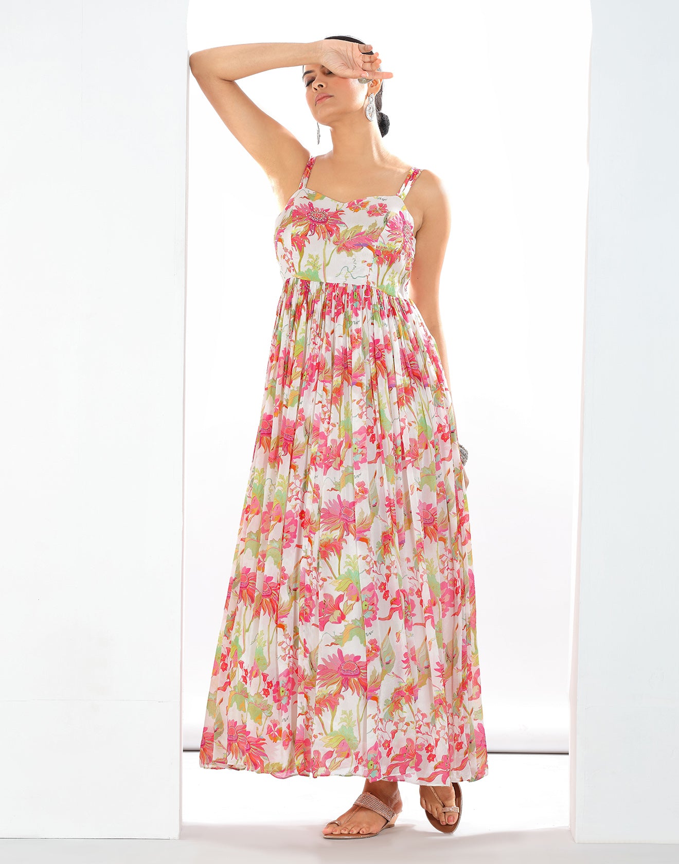 Daisy White Floral Printed Festive Fusion Set