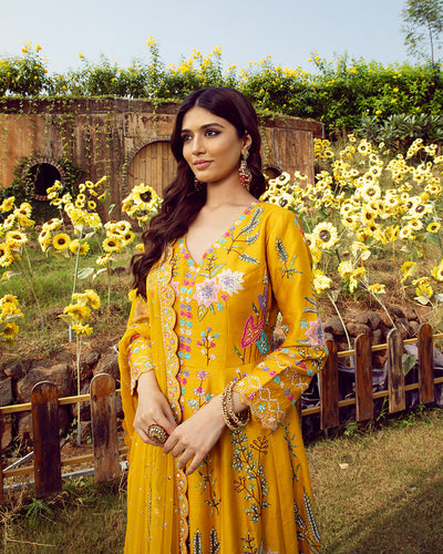 Dandelion Yellow Embellished Anarkali Gown
