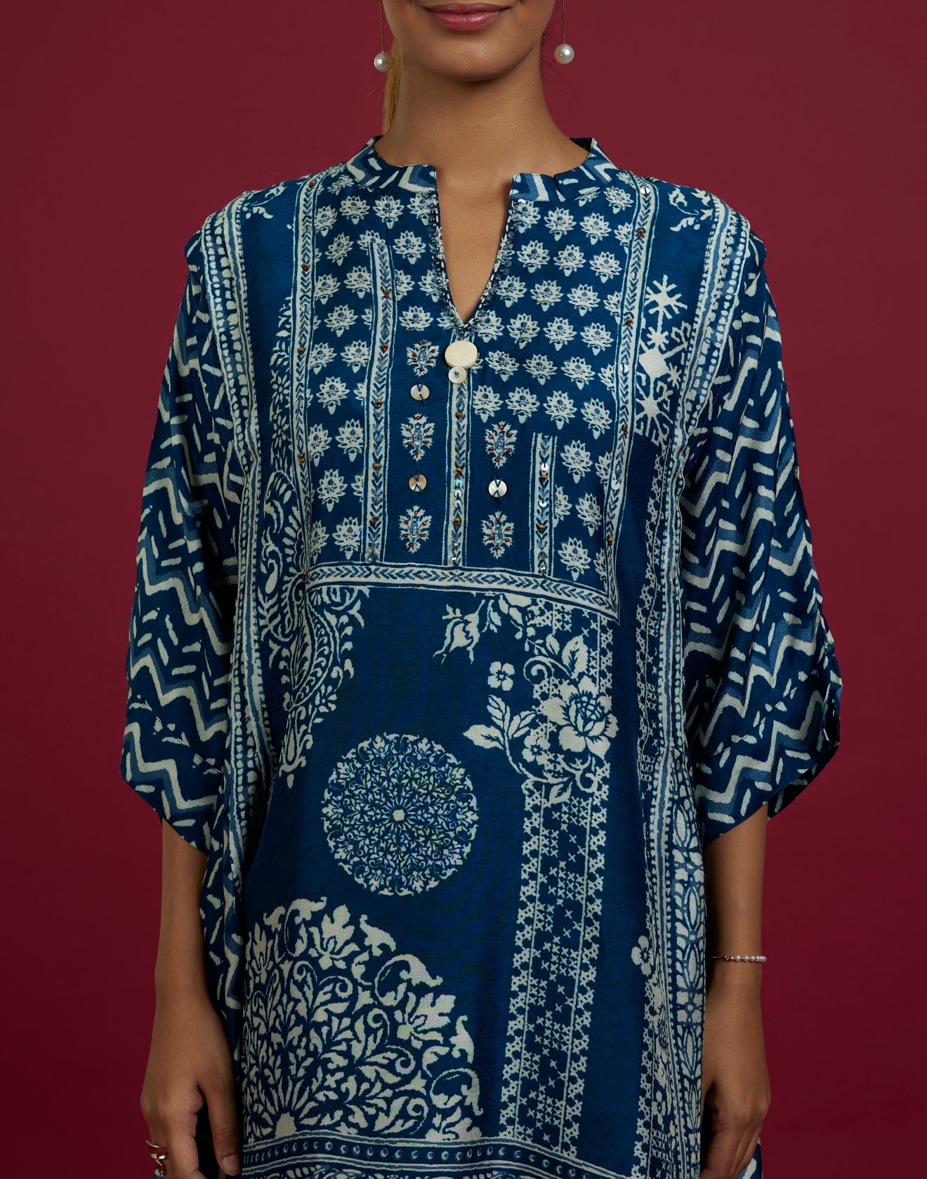 Dark Navy Blue Printed Kurta Set With Danglers