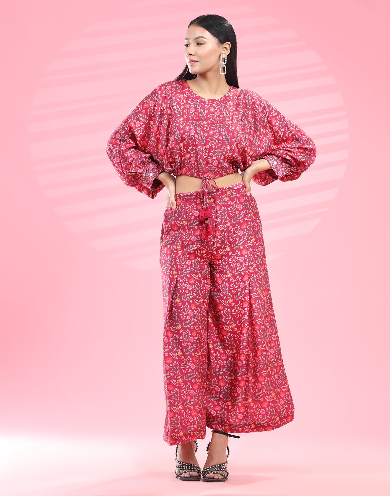 Dark Pink Tie Up Fusion Co-ord Set