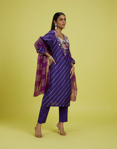 Dark Purple Leheriya Printed Festive Kurta Set