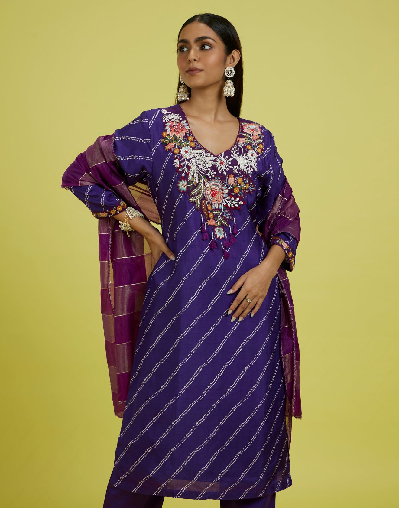 Dark Purple Leheriya Printed Festive Kurta Set