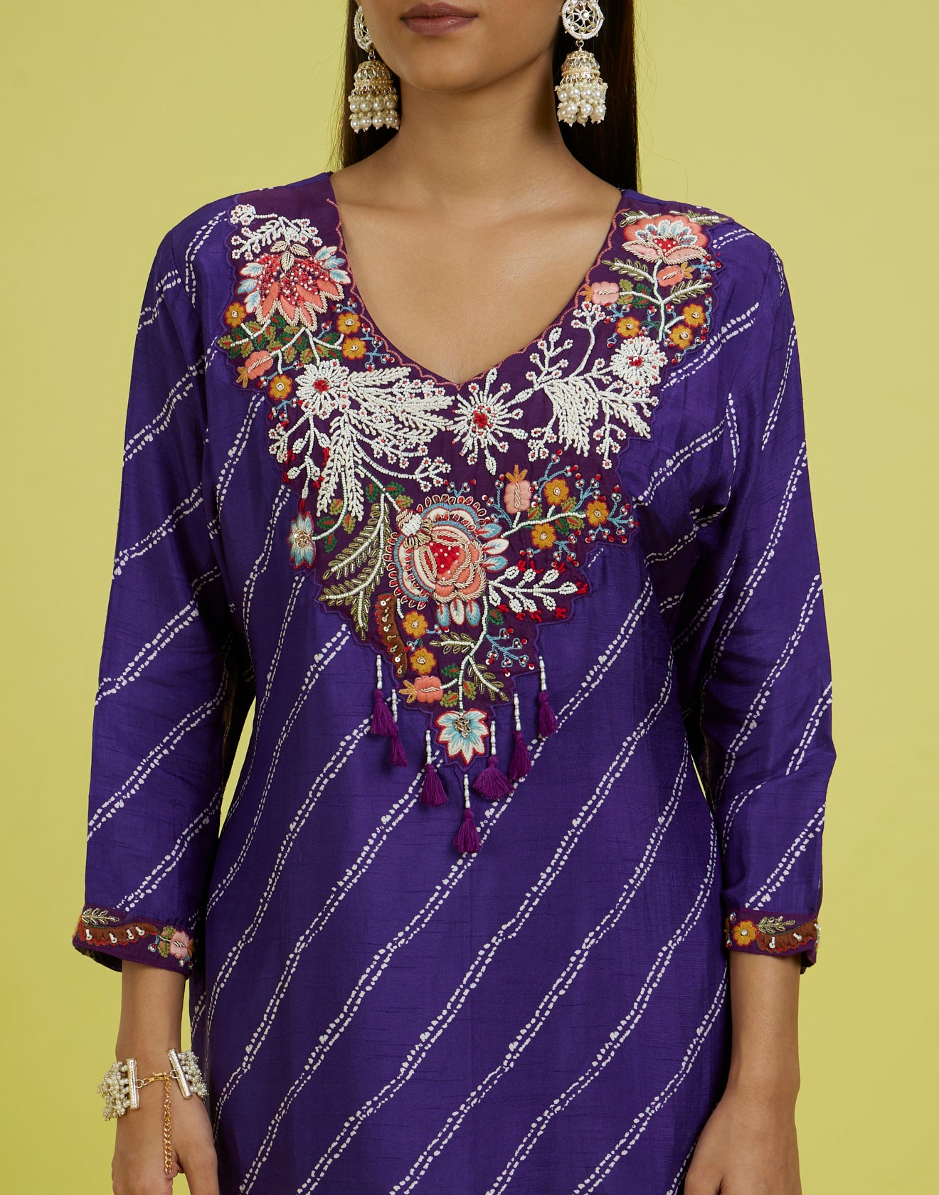 Dark Purple Leheriya Printed Festive Kurta Set