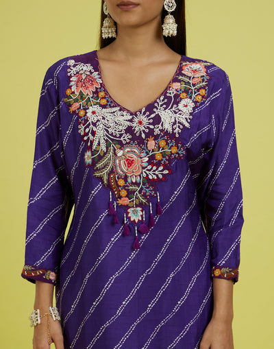 Dark Purple Leheriya Printed Festive Kurta Set