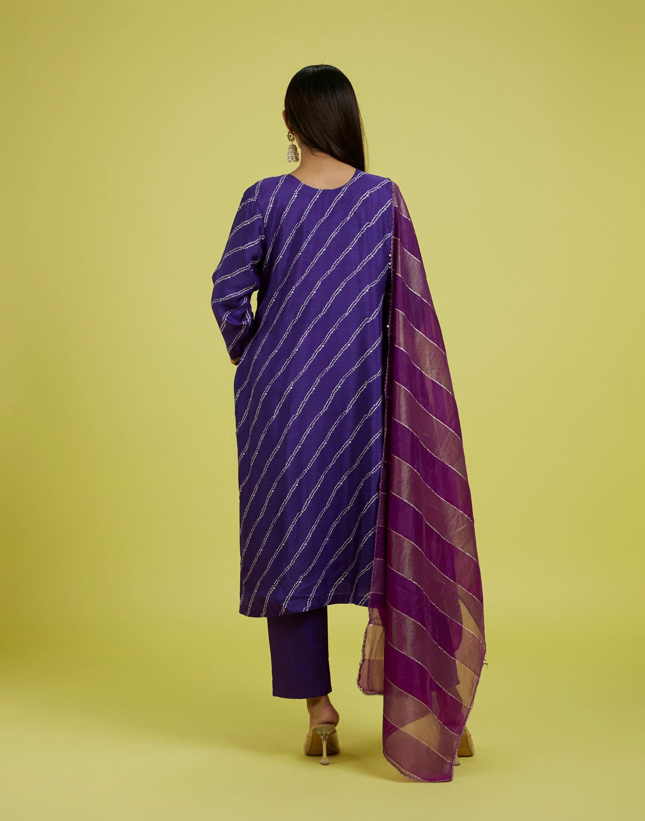 Dark Purple Leheriya Printed Festive Kurta Set