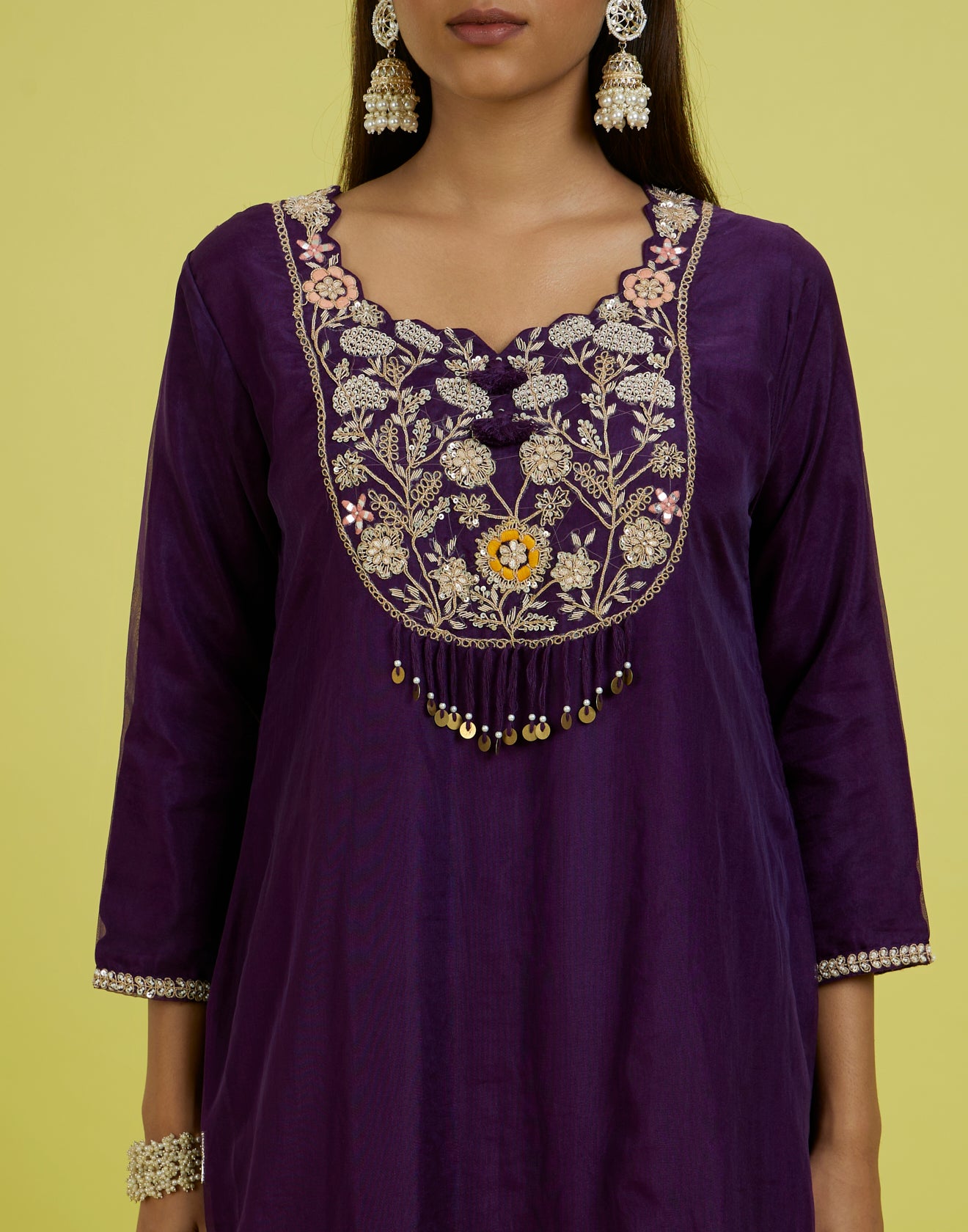 Dark Purple Peacock Embroidered Festive Kurta Set