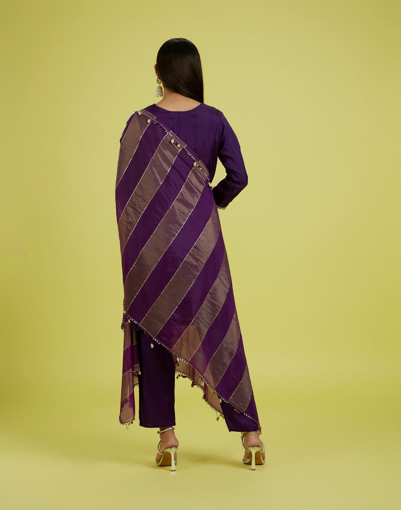 Dark Purple Peacock Embroidered Festive Kurta Set