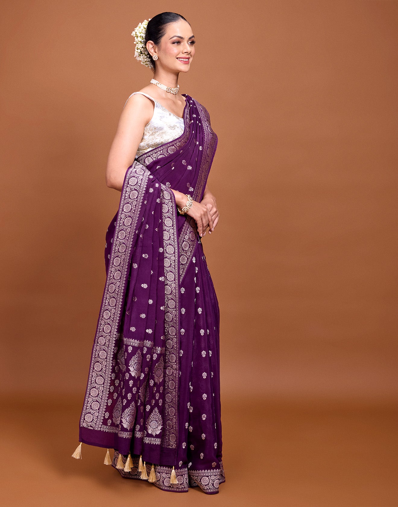 Deep Purple Phool Butta Silk Saree