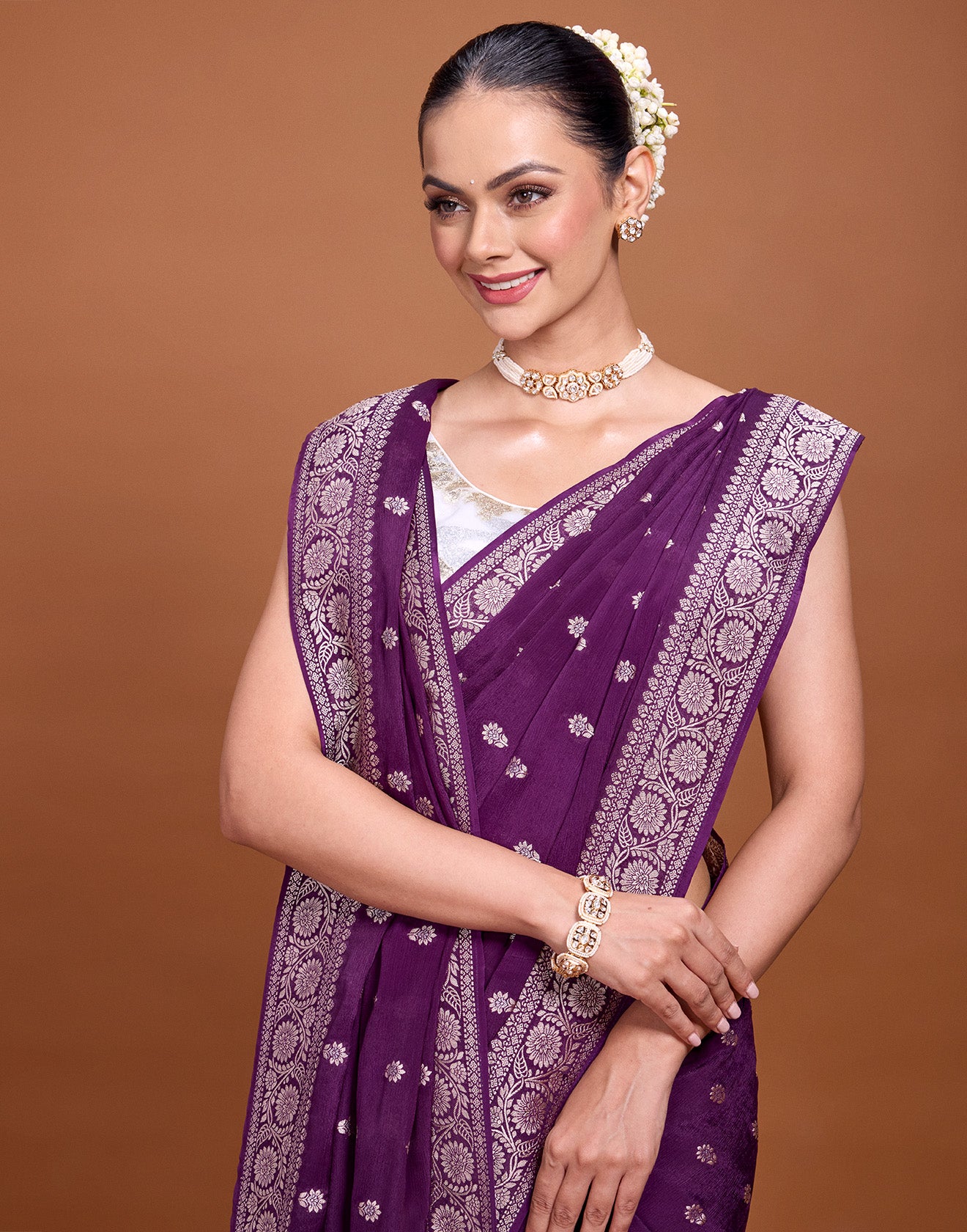 Deep Purple Phool Butta Silk Saree