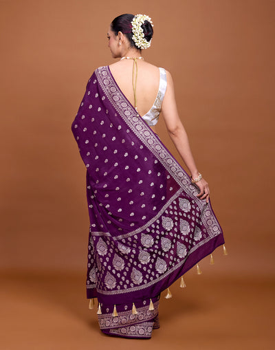 Deep Purple Phool Butta Silk Saree