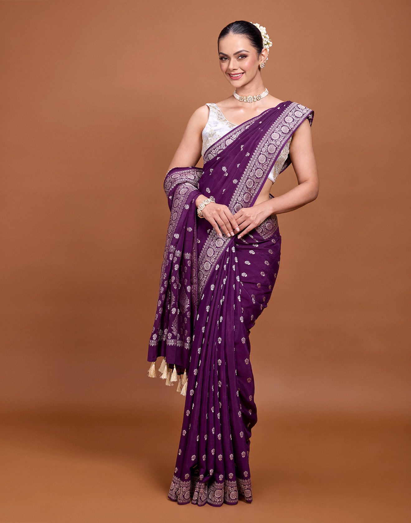 Deep Purple Phool Butta Silk Saree