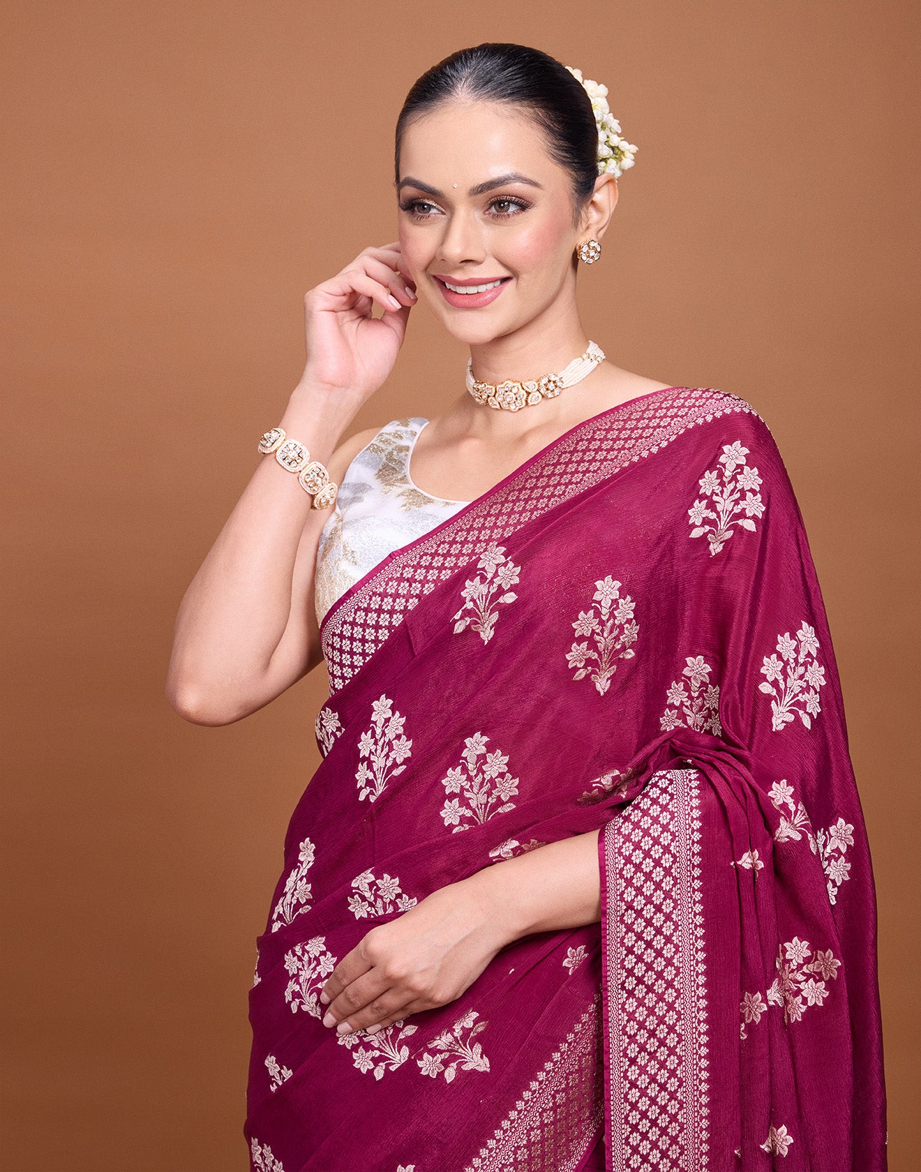 Deep Sangria Festive Chiffon Saree