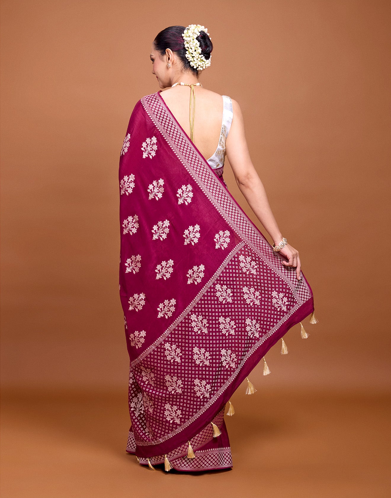 Deep Sangria Festive Chiffon Saree