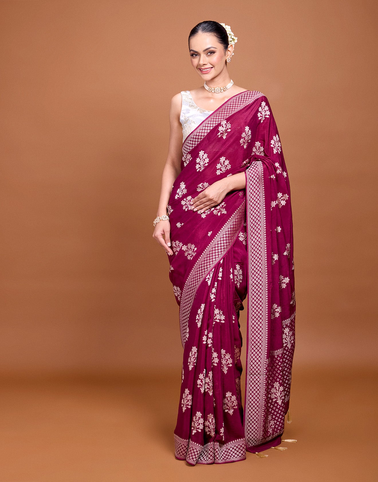 Deep Sangria Festive Chiffon Saree